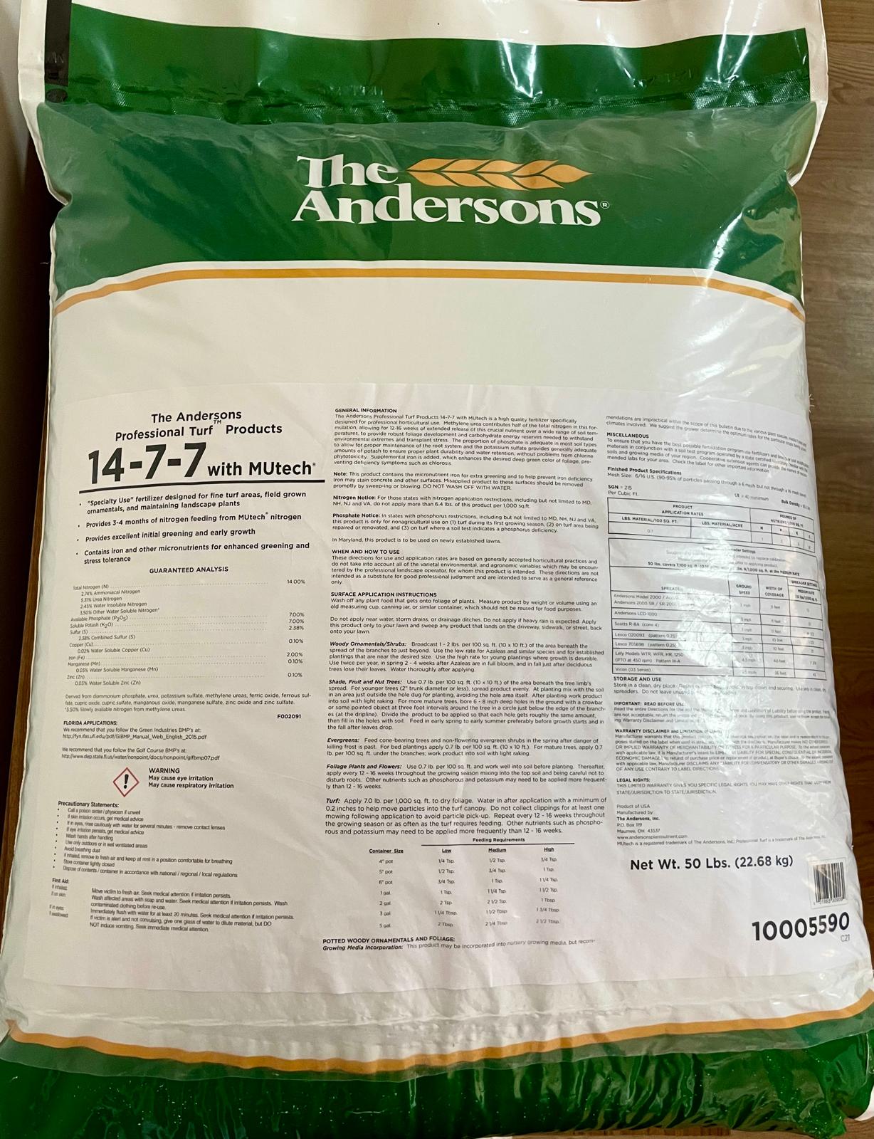 THE ANDERSONS 14-7-7 Herdem Yeşil Bitkiler İçin Gübre 22,68 Kg